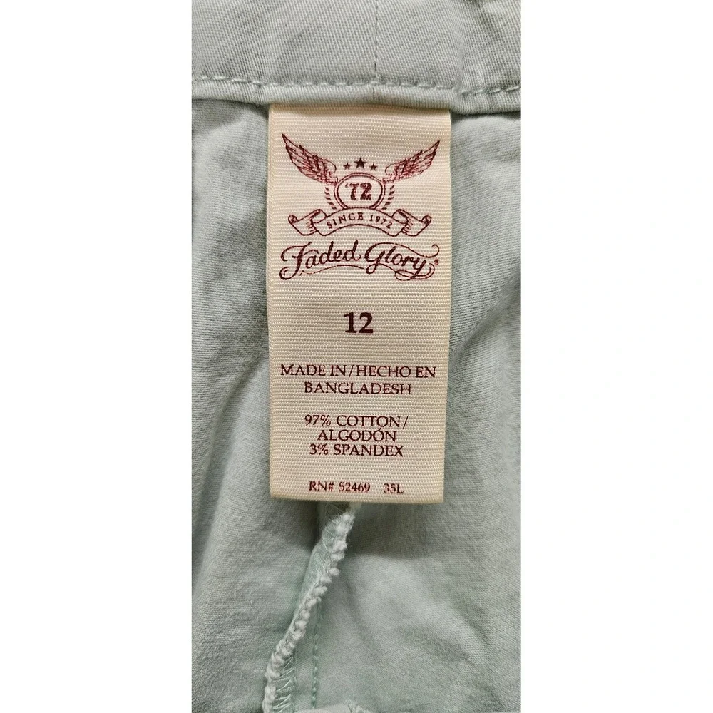 Faded Glory Womens Mint Green Chino Shorts Size 12 Stretch Cotton Casual Summer